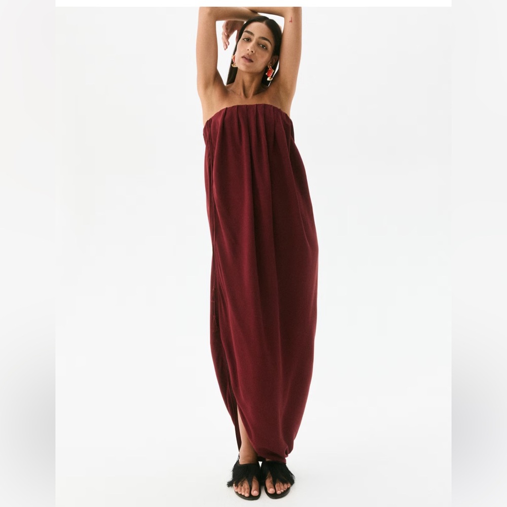 H&M Strapless Maxi Dress Wine Red Formal Wedding Guest Slit Size S